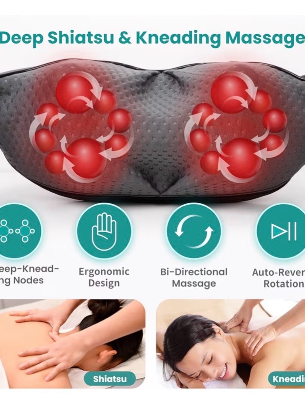 Nekteck Shiatsu Neck & Shoulder Massager - Black with Heat - Picture 2 of 9